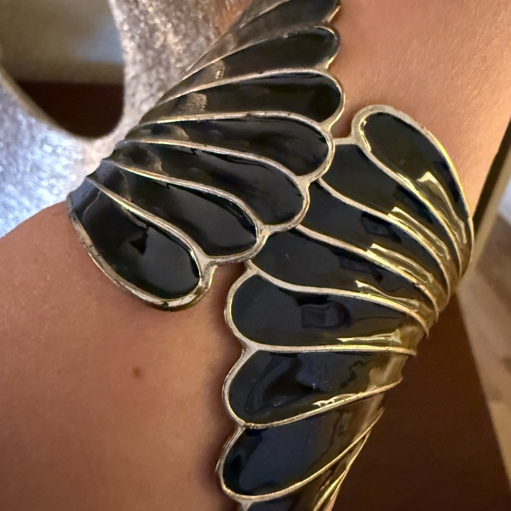 Stylish Black and Gold Wing Cuff Bracelet
